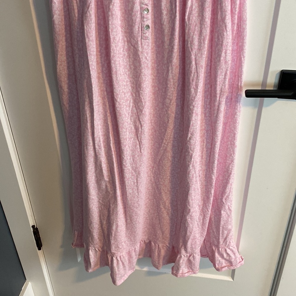 Eileen West Pink Floral Cap Sleeve Night Dress Lace Button Yoke EUC - Picture 3 of 11